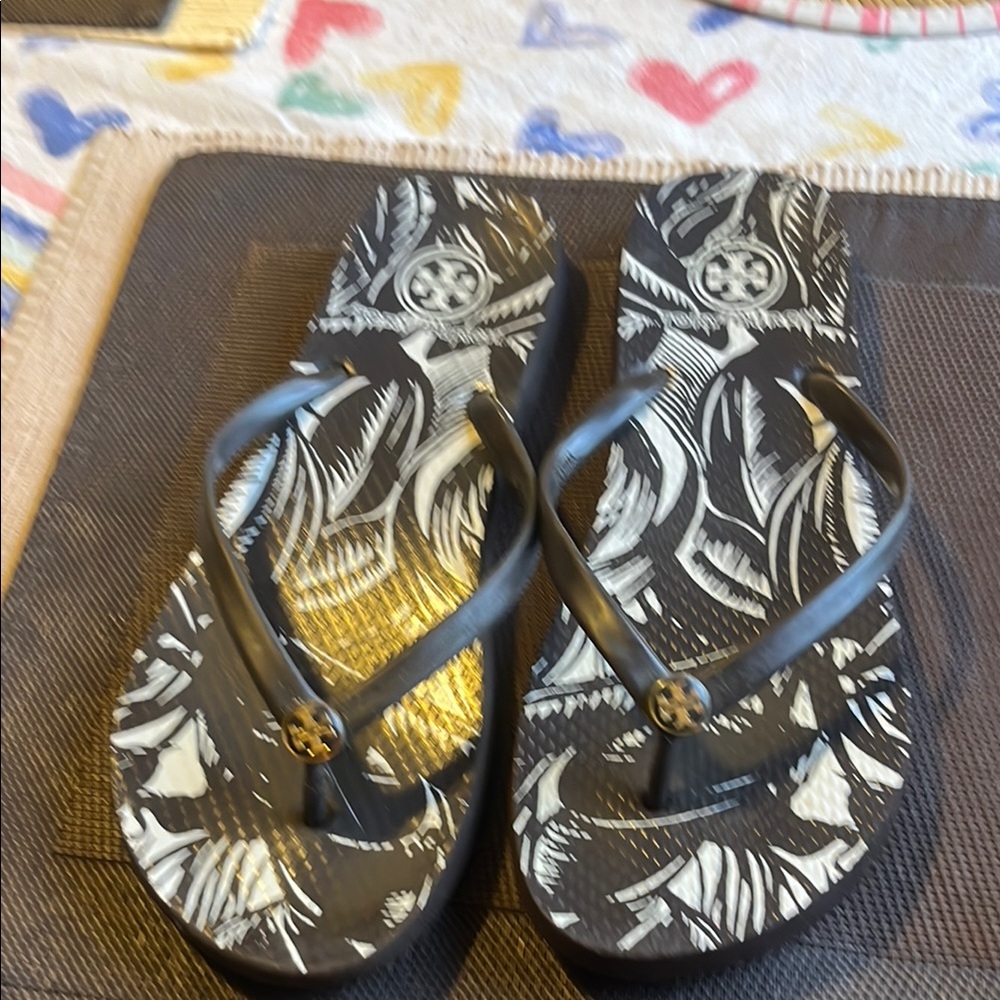 Tory Burch Black and White Flip Flops